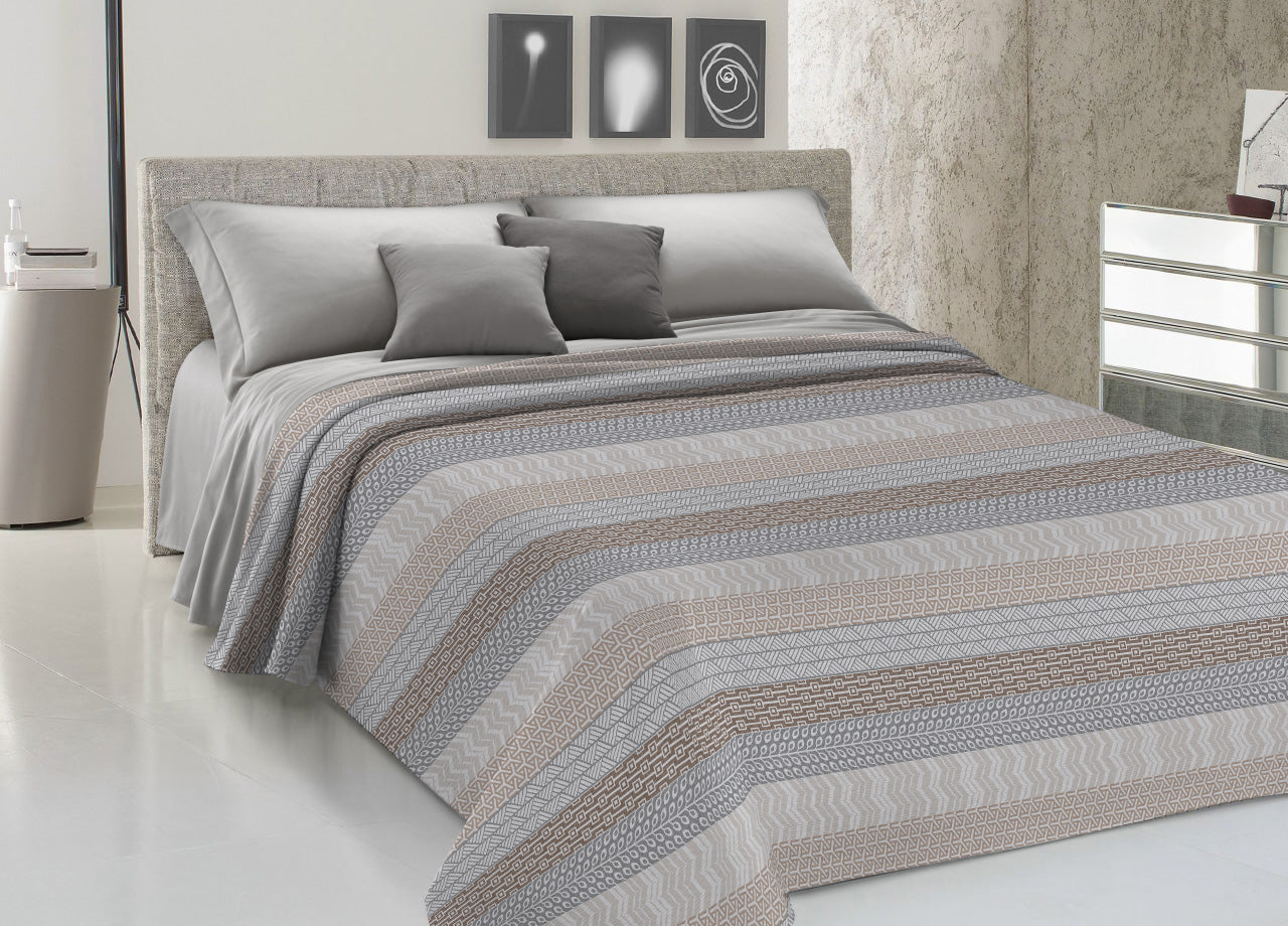 Copriletto Piquet Primavera Estate 100% Cotone Disegno Azteco - Piazza e Mezza - Beige