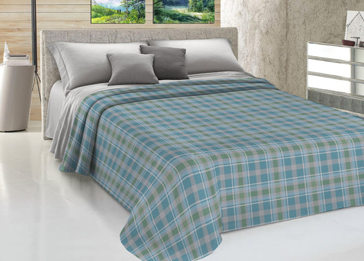 Copriletto Piquet Primavera Estate 100% Cotone Dis. Scozzese Ben - 1 Piazza e Mezza - Verde