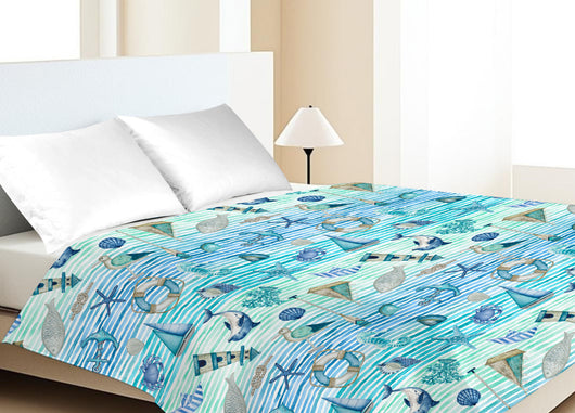 Copriletto Piquet Primavera Estate 100% Cotone Disegno Mare 25GI - Matrimoniale - Mare 25GI