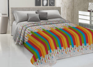 Copriletto Piquet Primavera Estate 100% Cotone Disegno Matitoni - Piazza e Mezza - Arancio