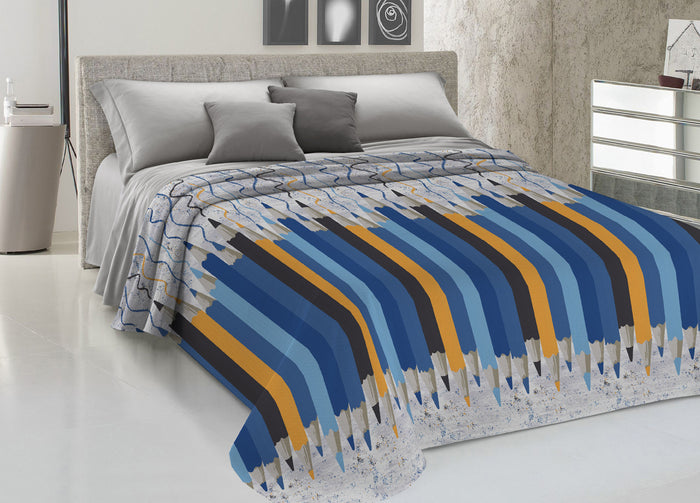 Copriletto Piquet Primavera Estate 100% Cotone Disegno Matitoni - Piazza e Mezza - Azzurro