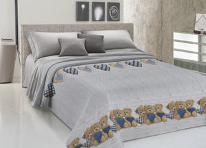 Copriletto Piquet Primavera Estate 100% Cotone Disegno New Orsetti - Singolo - Blu