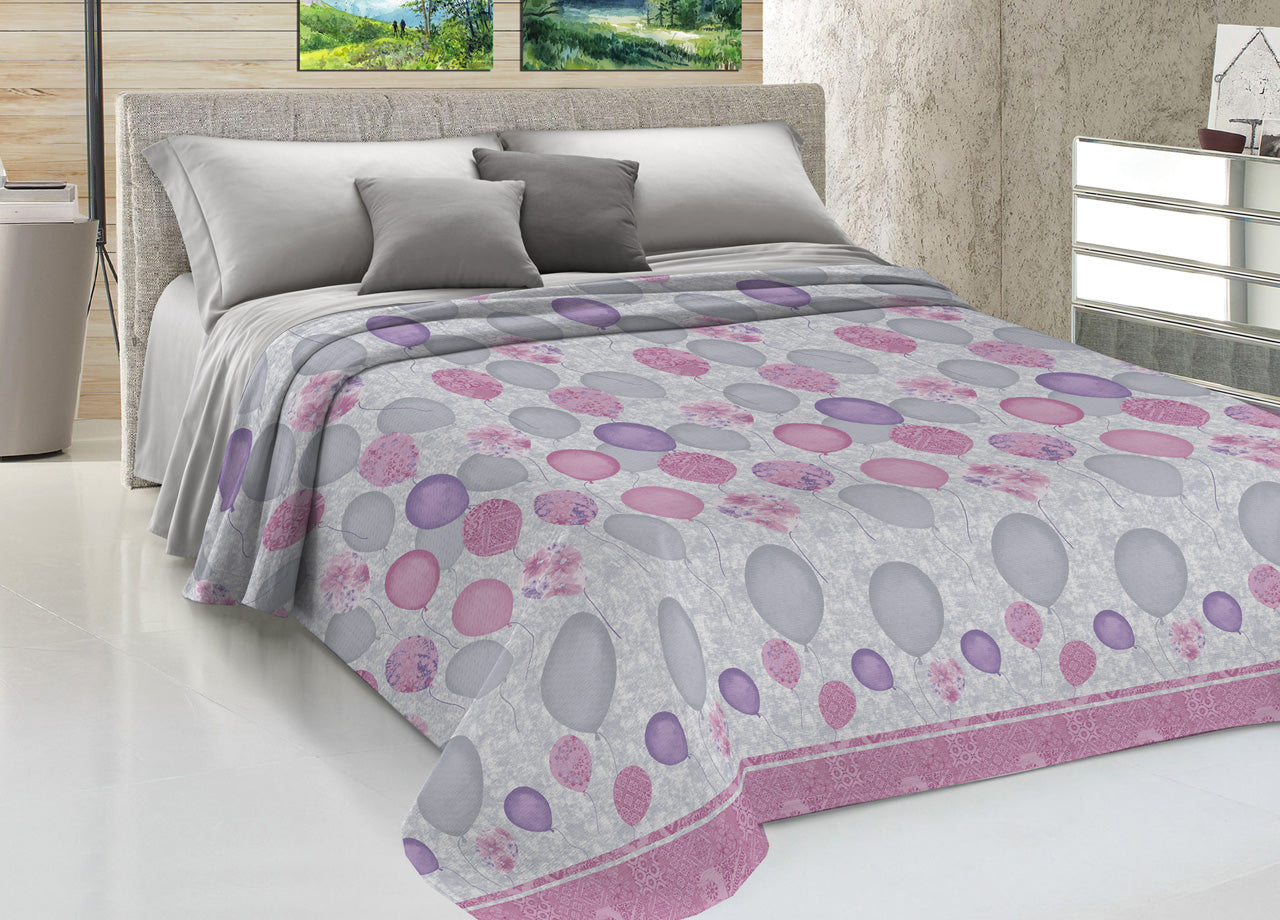 Copriletto Piquet Primavera Estate 100% Cotone Disegno Palloncini - Singolo - Rosa