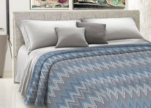 Copriletto Piquet Primavera Estate 100% Cotone Disegno Spinato Rigato - Matrimoniale - Azzurro