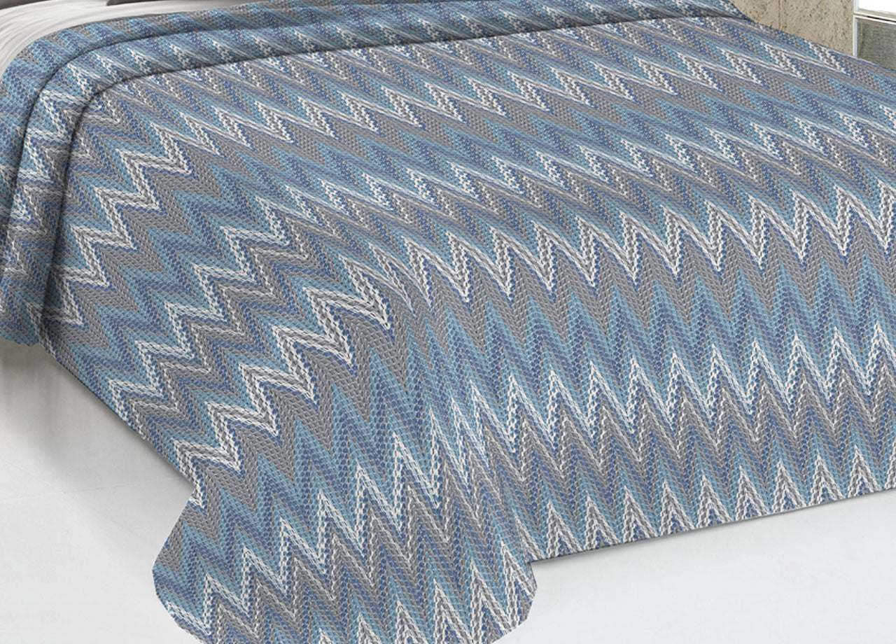 Copriletto Piquet Primavera Estate 100% Cotone Disegno Spinato Rigato - Matrimoniale - Azzurro