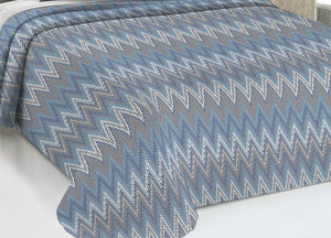 Copriletto Piquet Primavera Estate 100% Cotone Disegno Spinato Rigato - Matrimoniale - Azzurro