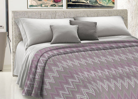 Copriletto Piquet Primavera Estate 100% Cotone Disegno Spinato Rigato - Matrimoniale - Rosa