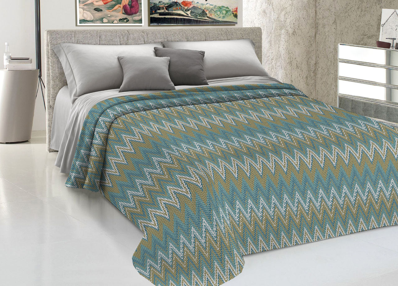 Copriletto Piquet Primavera Estate 100% Cotone Disegno Spinato Rigato - Singolo - Verde