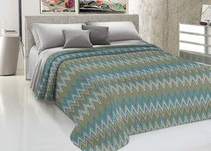 Copriletto Piquet Primavera Estate 100% Cotone Disegno Spinato Rigato - Singolo - Verde