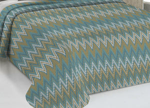 Copriletto Piquet Primavera Estate 100% Cotone Disegno Spinato Rigato - Singolo - Verde