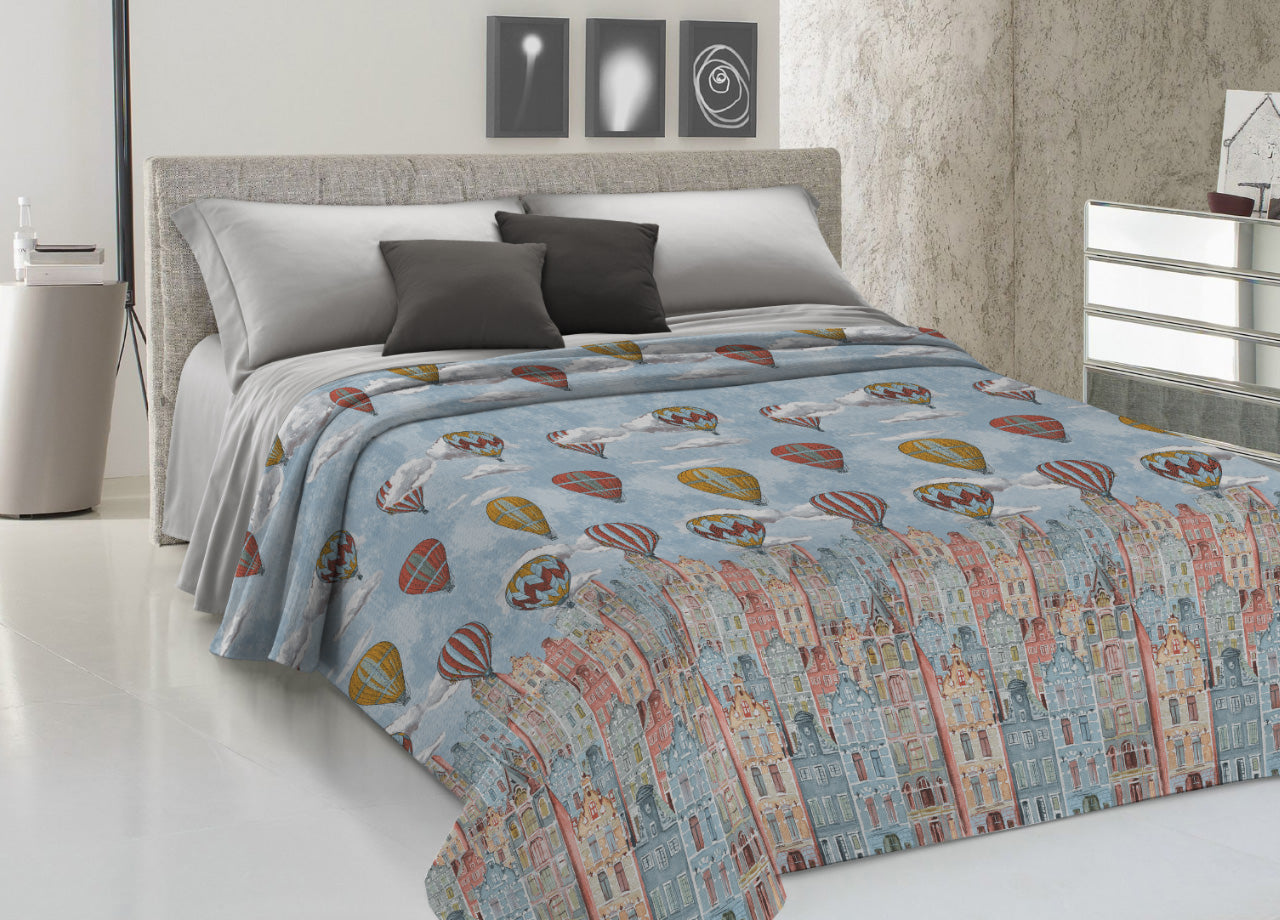 Copriletto Piquet Primavera Estate 100% Cotone Disegno Volare - Piazza e Mezza - Arancio