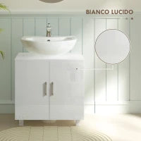 Mobile Sotto Lavabo Bagno a 2 Ante con Ripiano Centrale, in MDF, 60x35x60 cm, Bianco