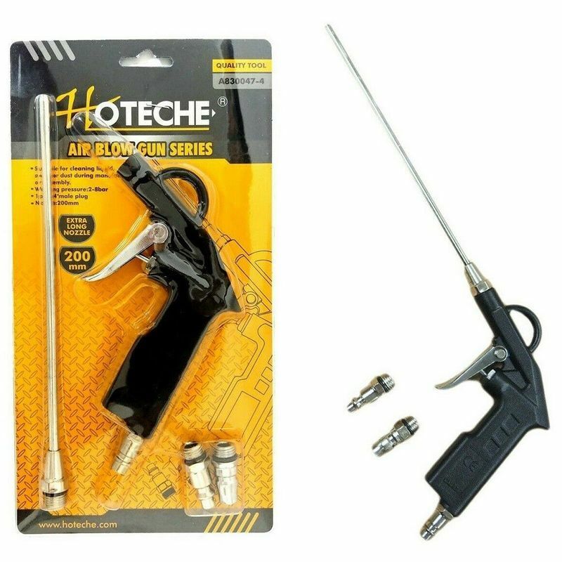 PISTOLA PER COMPRESSORE SOFFIAGGIO ARIA CON ACCESSORI BECCUCCIO LUNGO 200mm