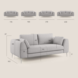 Plano Divano moderno in microfibra tecnica smacchiabile T11 196 cm grigio