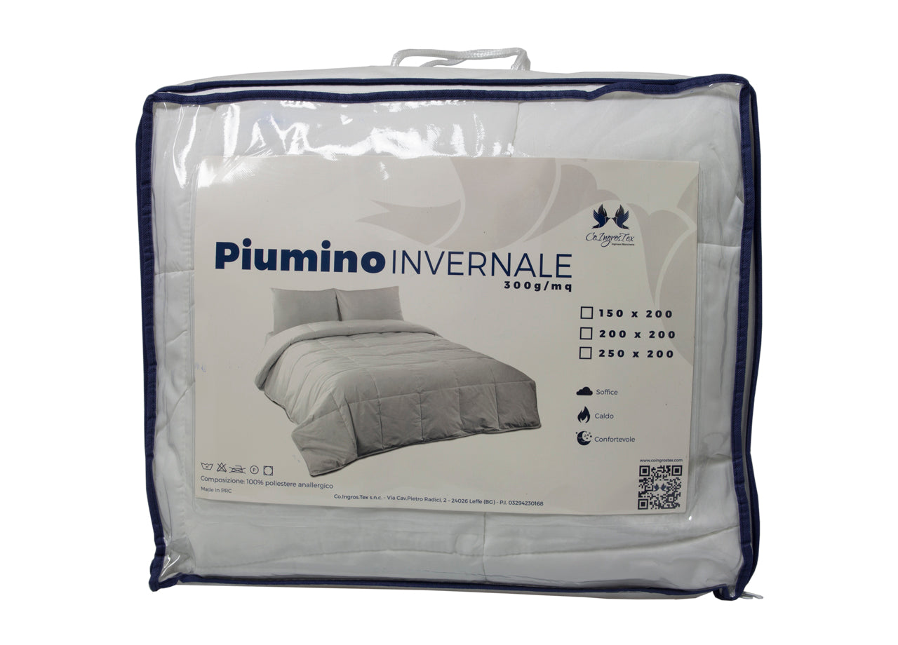 Interno Piumino Antiacaro Piumone Letto Invernale Anallergico 300gr Bianco Lavabile - Matrimoniale - Invernale