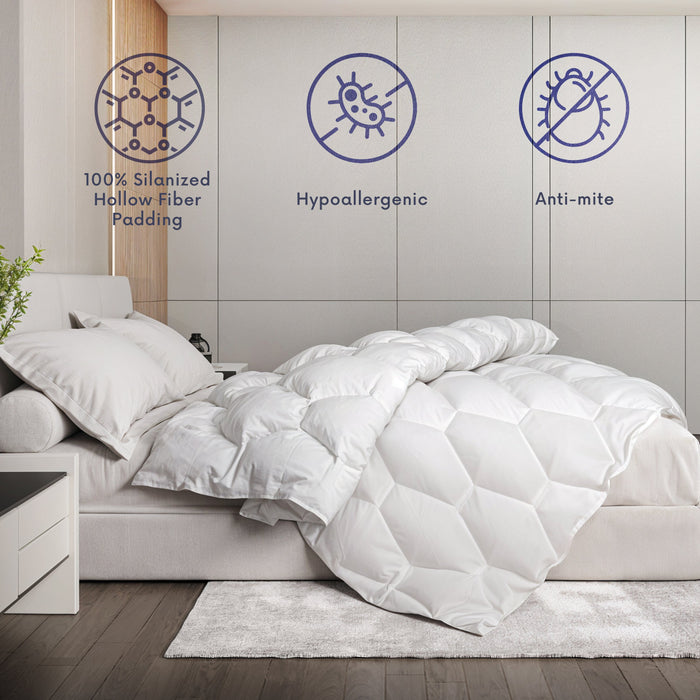 Piumino  Invernale 210x240 cm 400 gr | Imbottitura in Ovatta Soft | Microfibra Anallergica Bianca | Letto Matrimoniale