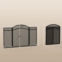 Parascintille per Camino Pieghevole a 3 Pannelli in Metallo con Design Classico, 96x60cm, Nero