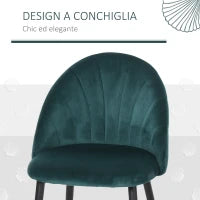 Set di 2 Sedie Sala da Pranzo, Sedie Cucina Moderne con Schienale a Conchiglia e Gambe in Metallo, Sedia in Velluto con Imbottita per Cucina, Camera da Letto, Ufficio e Soggiorno, Verde