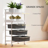 Carrello Portaoggetti con 2 Vassoi Fissi e 3 Vassoi Scorrevoli, in Acciaio e PP, 40x34x85 cm, Bianco e Grigio