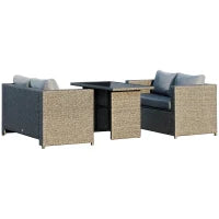 Set 3 Pezzi Mobili da Giardino con 2 Divani con Cuscini e 1 Tavolo in Rattan PE, Salotto da Esterno Grigio-Nero