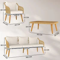 Set da Giardino 4 Pezzi con Divano 3 Posti, 2 Poltrone e Tavolino Basso in Rattan PE e Acciaio Multicolore