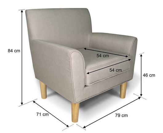 Poltrona in tessuto tortora e piedi in legno naturale mod. Narciso PL-NA03FBC