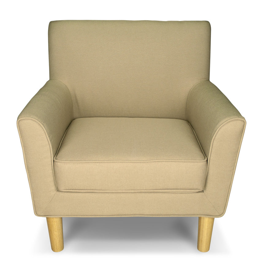 Poltrona in tessuto beige e piedi in legno naturale mod. Narciso PL-NA11FBC