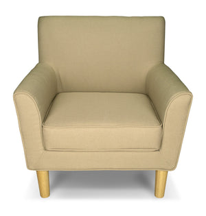 Poltrona in tessuto beige e piedi in legno naturale mod. Narciso PL-NA11FBC