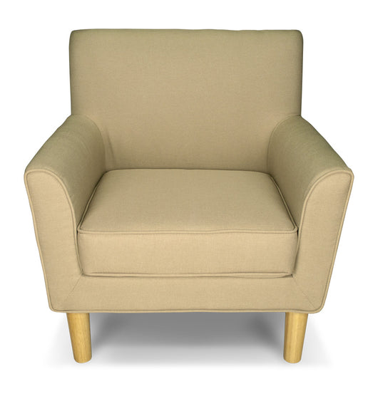 Poltrona in tessuto beige e piedi in legno naturale mod. Narciso PL-NA11FBC