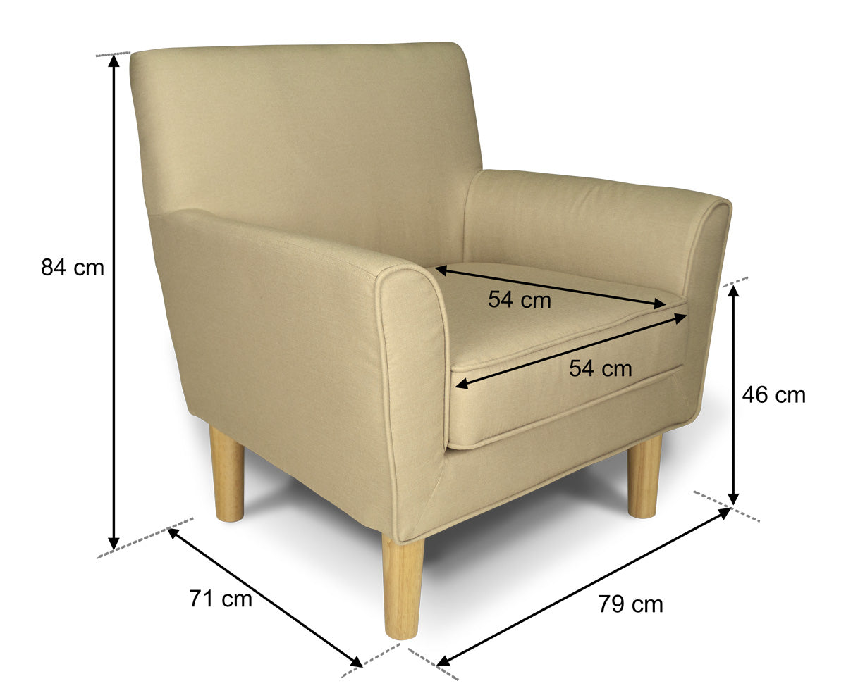 Poltrona in tessuto beige e piedi in legno naturale mod. Narciso PL-NA11FBC