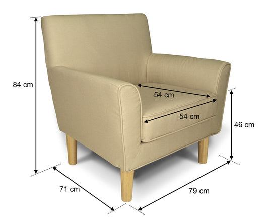 Poltrona in tessuto beige e piedi in legno naturale mod. Narciso PL-NA11FBC