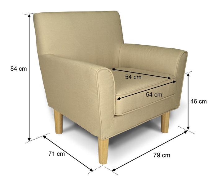 Poltrona in tessuto beige e piedi in legno naturale mod. Narciso PL-NA11FBC