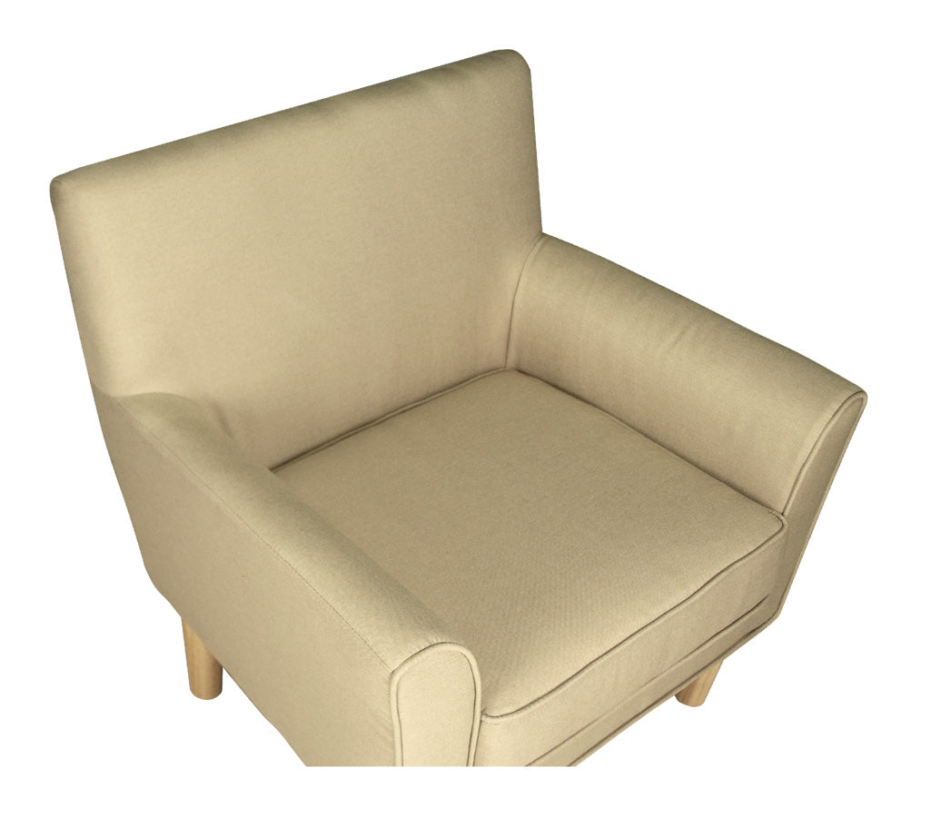 Poltrona in tessuto beige e piedi in legno naturale mod. Narciso PL-NA11FBC