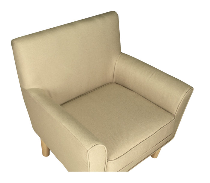 Poltrona in tessuto beige e piedi in legno naturale mod. Narciso PL-NA11FBC