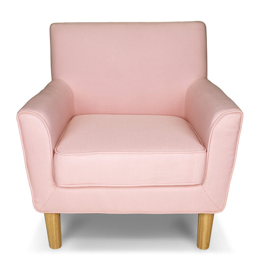 Poltrona in tessuto rosa e piedi in legno naturale mod. Narciso PL-NA19FBC