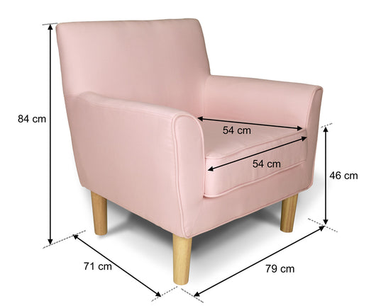Poltrona in tessuto rosa e piedi in legno naturale mod. Narciso PL-NA19FBC