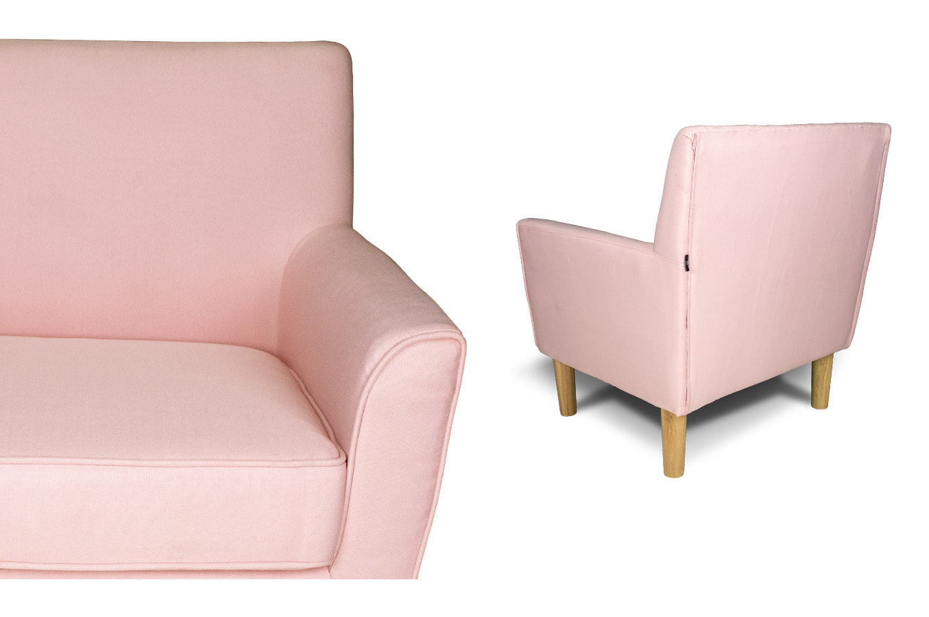 Poltrona in tessuto rosa e piedi in legno naturale mod. Narciso PL-NA19FBC