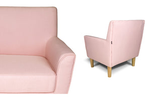 Poltrona in tessuto rosa e piedi in legno naturale mod. Narciso PL-NA19FBC