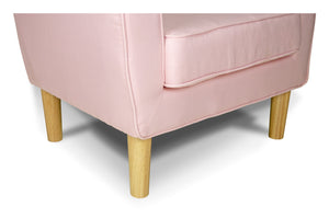 Poltrona in tessuto rosa e piedi in legno naturale mod. Narciso PL-NA19FBC
