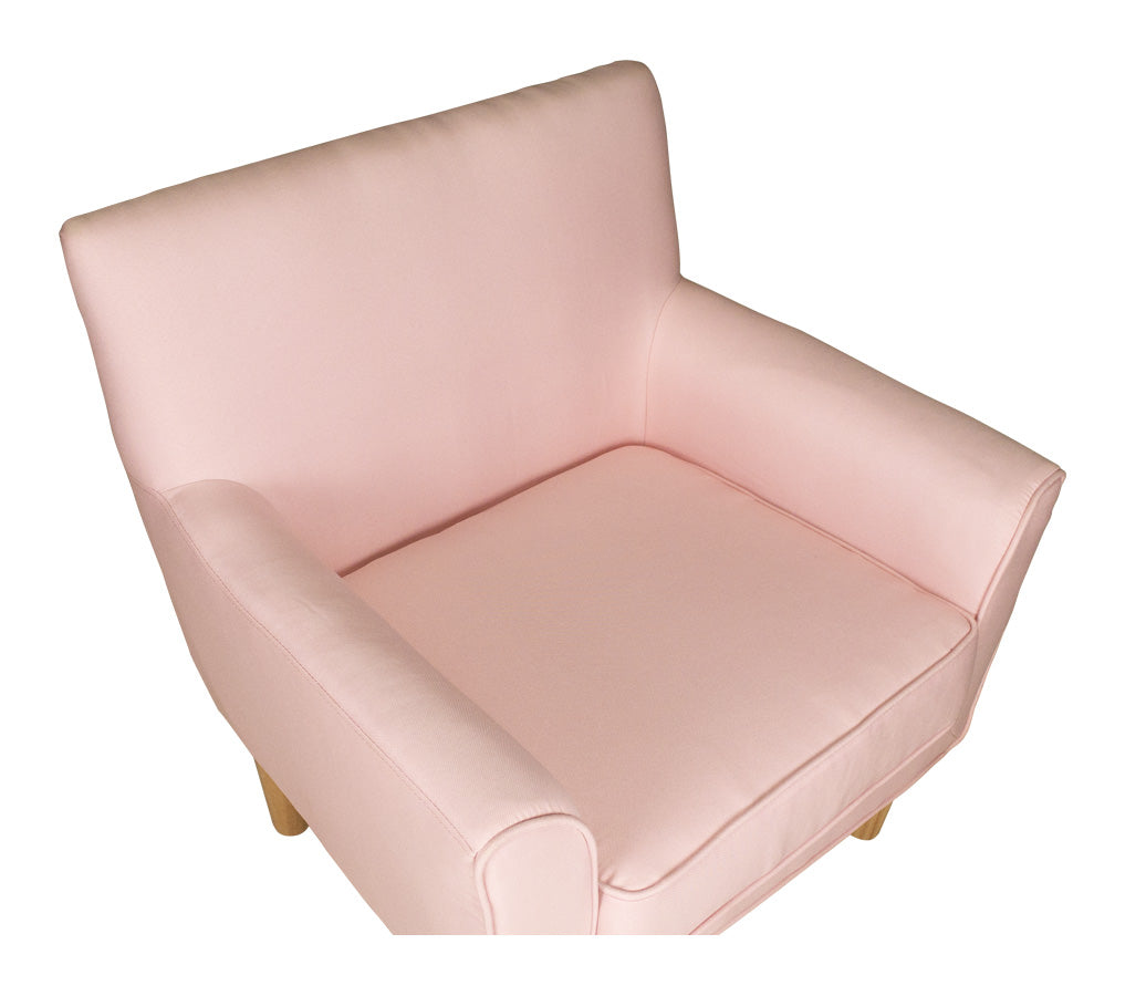 Poltrona in tessuto rosa e piedi in legno naturale mod. Narciso PL-NA19FBC