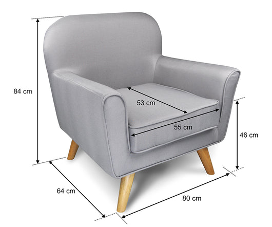 Poltrona in tessuto grigio e piedi in legno mod. Orchidea PL-OR01JC