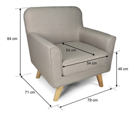 Poltrona in tessuto tortora e piedi in legno mod. Orchidea PL-OR03FBC