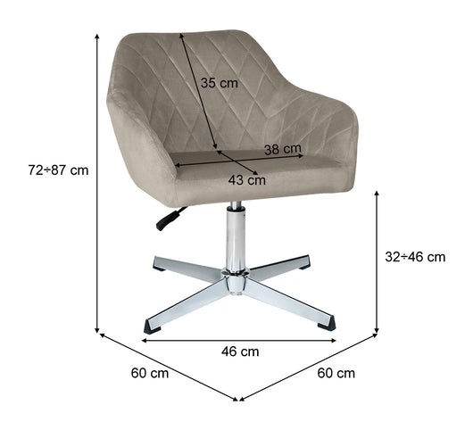 Poltrona ufficio regolabile in altezza in velluto tortora mod. Louise PL03LOPM