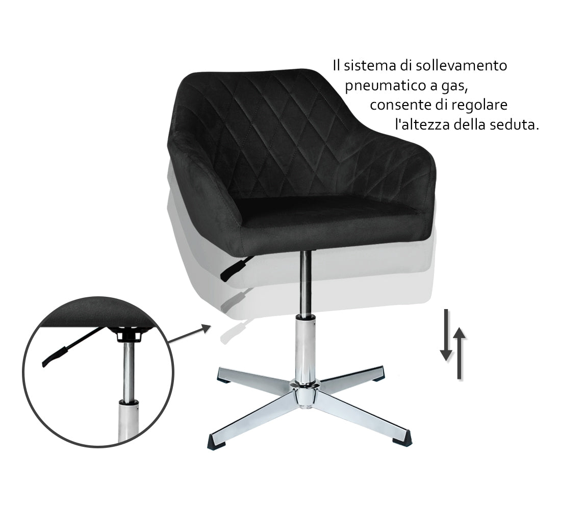Poltrona ufficio regolabile in altezza in velluto nero mod. Louise PL10LOPM