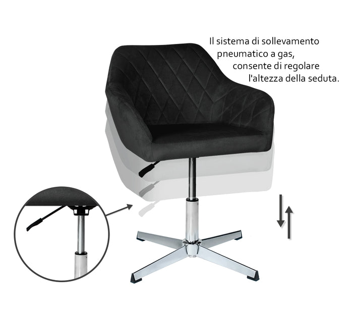 Poltrona ufficio regolabile in altezza in velluto nero mod. Louise PL10LOPM