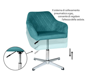 Poltrona ufficio regolabile in altezza in velluto verde petrolio mod. Louise PL26LOPM