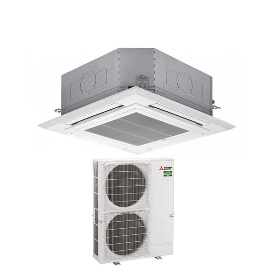 Climatizzatore Condizionatore Mitsubishi Electric Cassetta 90x90 a 4 Vie 34000 Btu PLA-M100EA + PUZ-M100VKA Monofase R-32 Wi-Fi Optional con Griglia Inclusa