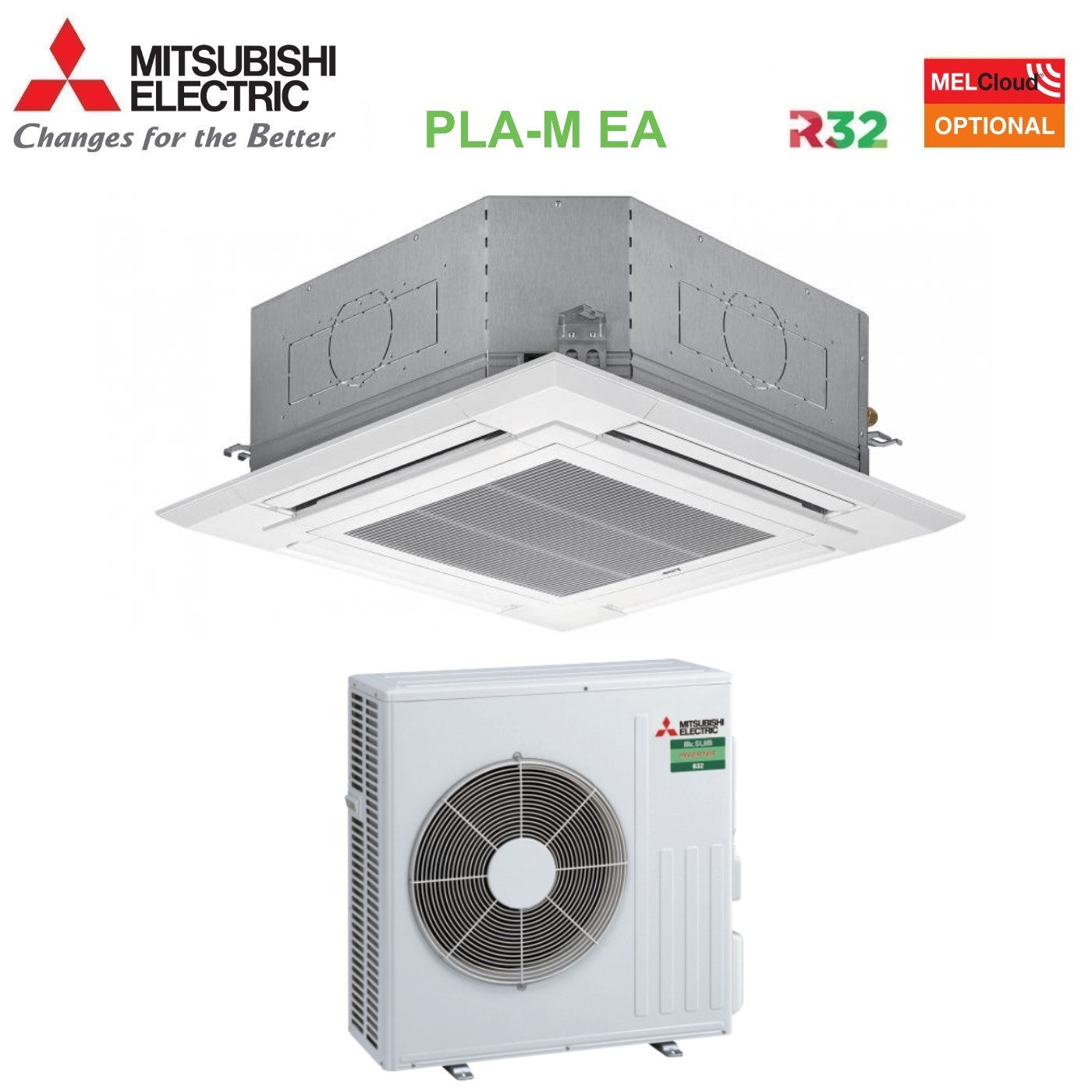 Climatizzatore Condizionatore Mitsubishi Electric Cassetta 90x90 a 4 Vie 21000 Btu PLA-M60EA + SUZ-M60VA R-32 Wi-Fi Optional con Griglia Inclusa
