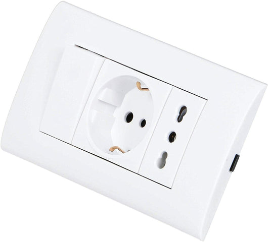 PLACCA PLACCHETTA 3 POSTI COMPLETA 1 INTERRUTTORE PRESA SHUKO BIPASSO