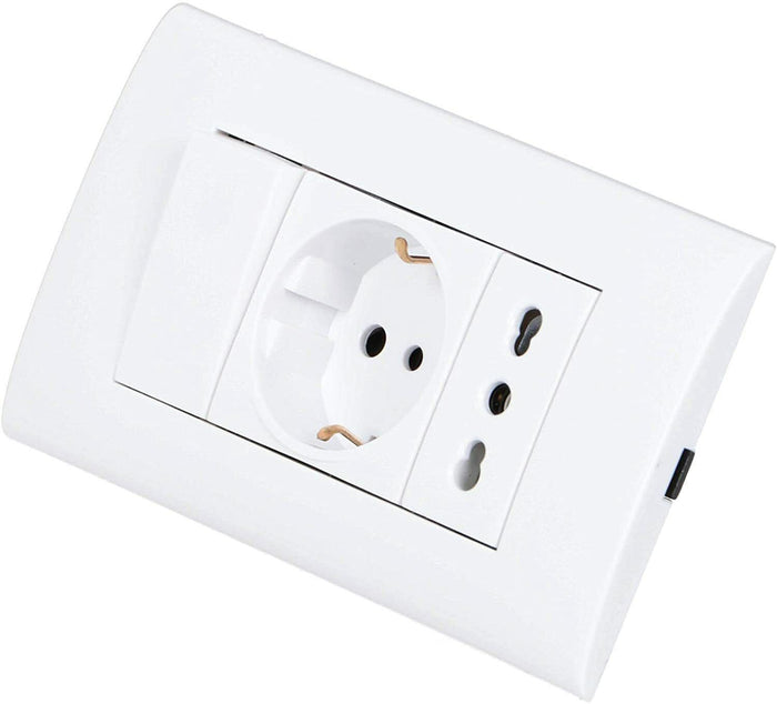 PLACCA PLACCHETTA 3 POSTI COMPLETA 1 INTERRUTTORE PRESA SHUKO BIPASSO